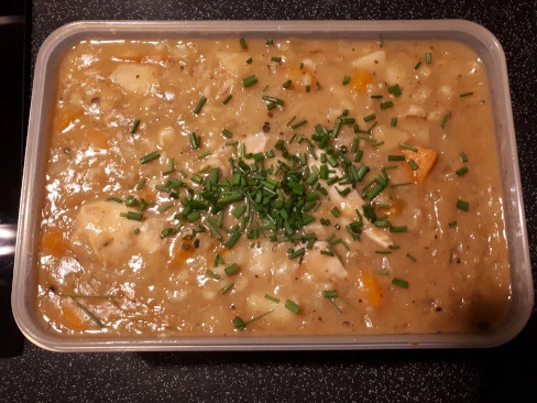 chicken soup in a container for the fridge chicken soup in container