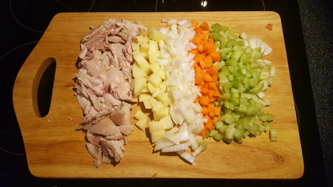 chopped veg and chicken for chicken soup ingredients chopped