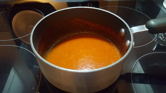 chilli sauce reduced in a pan