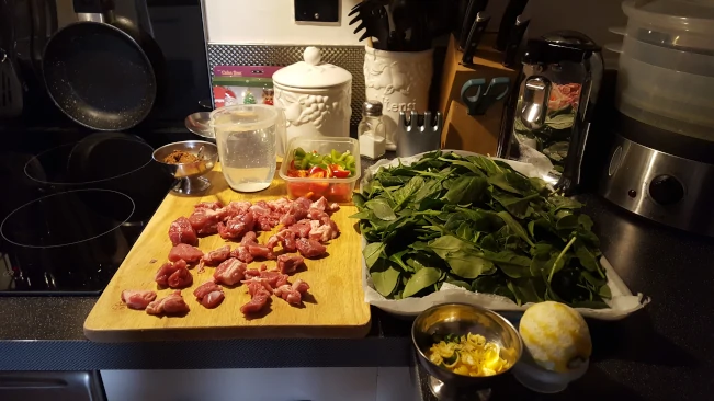 diced lamb and ingredients