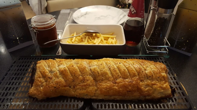 cooked sausage roll & caramalised onion cooked sausage roll